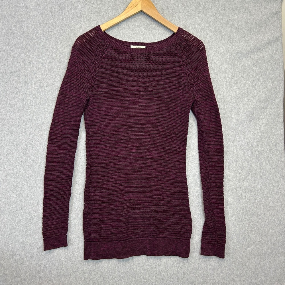 LOFT Sweater Burgundy Purple Open Knit Raglan Sleeve Pullover Size Small Petite